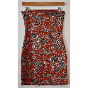 Urban Outfitters Orange/Red Paisley Print Strapless Tube Knit Dress